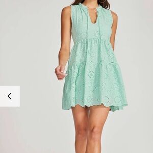 Mint Green Sleeveless Eyelet Dress